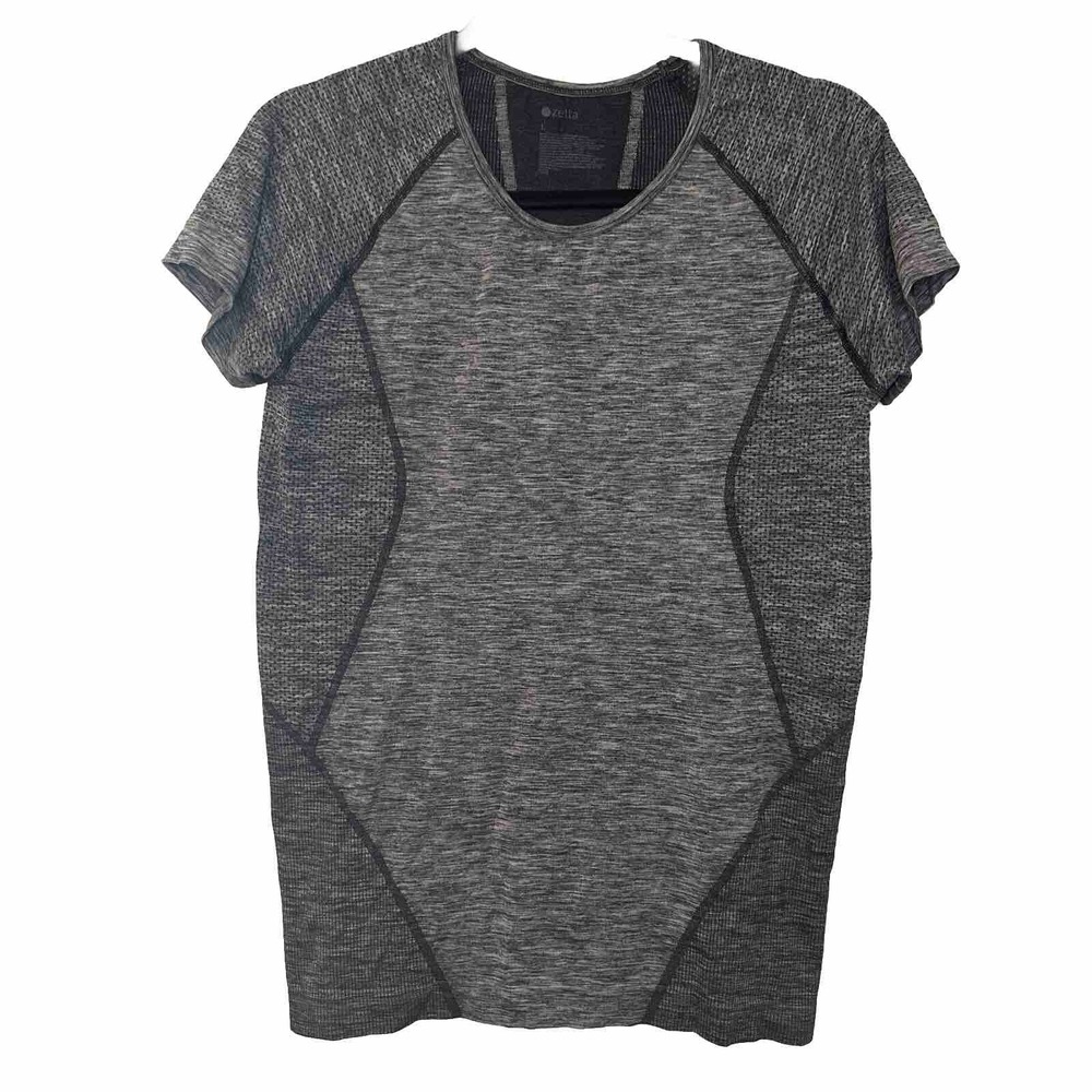 Zella Top Women's Size LG Gray Black Twist Dye Stand Out Seamless Training Tee